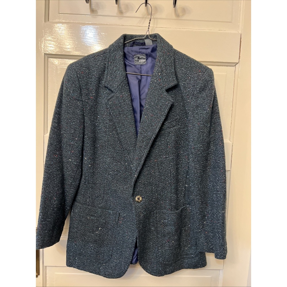 Liz Claiborne Lizwear Blazer Wool Blend Blue Green Tweed Petite 10